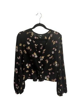 Wild Fable Black Floral Tie-Front Blouse L